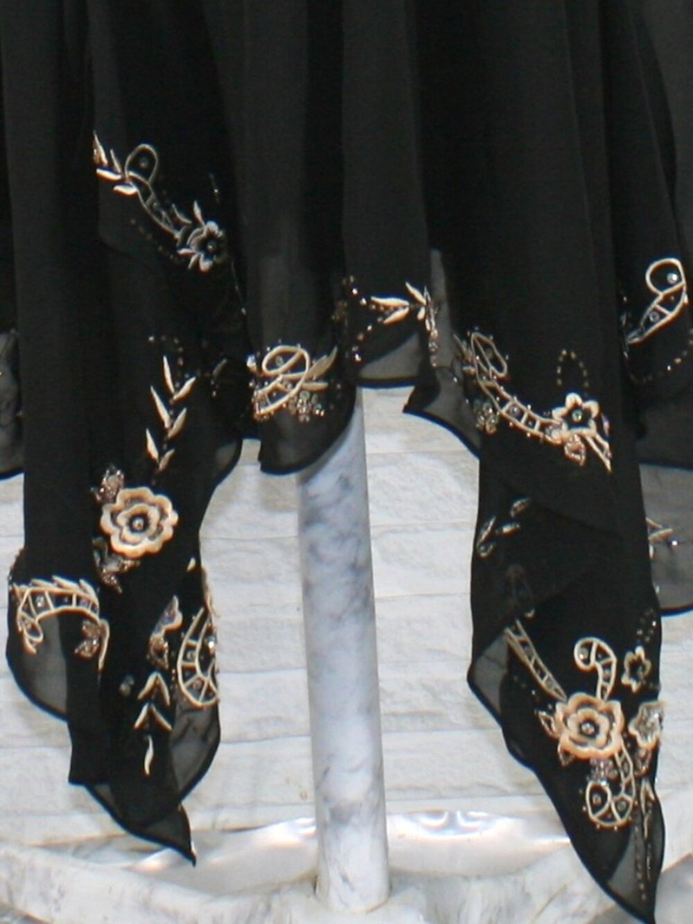 HAND CRAFTED Skirt Denim Maxi Upcycled Lace Floral Fringe Black Gold  12 - Picture 8 of 16